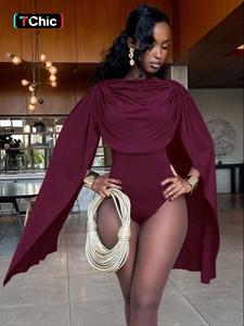 Women's Solid Color Cape Sleeve Bodysuit, Fashion Casual Overalls for Daily Outdoor Wear, Ladies Clothes for All Seasons