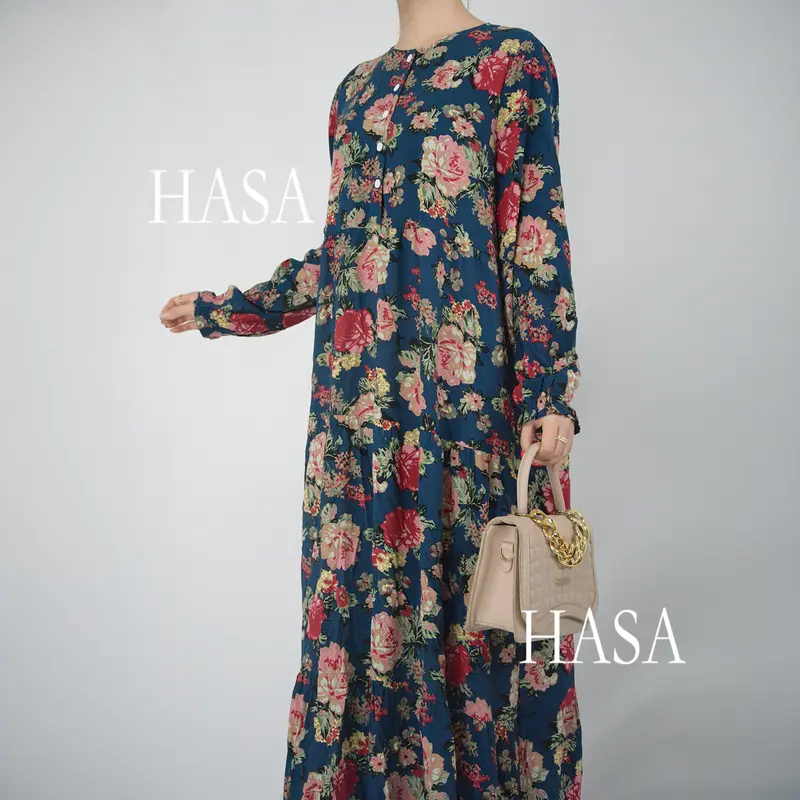 HS0620 HASA SERIES Rayon Long Dress Flower Design plain minimalist 7