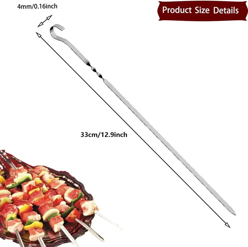 20 Pcs Kebab Skewers, Metal Skewers, Skewers for Grilling, Flat Skewers, BBQ Kebab Rack, Skewer Sticks, Suitable for Meat Kebab, BBQ Food, Reusable Stainless Steel Skewers, BBQ Sticks 3