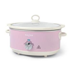 Salter Retro Pink 6.5L Slow Cooker – Electric Ceramic Cooking Pot, 3 Heat Settings & Keep Warm, Dishwasher Safe, Tempered Glass Lid, Cool Touch Handles, Vintage Design, 200W