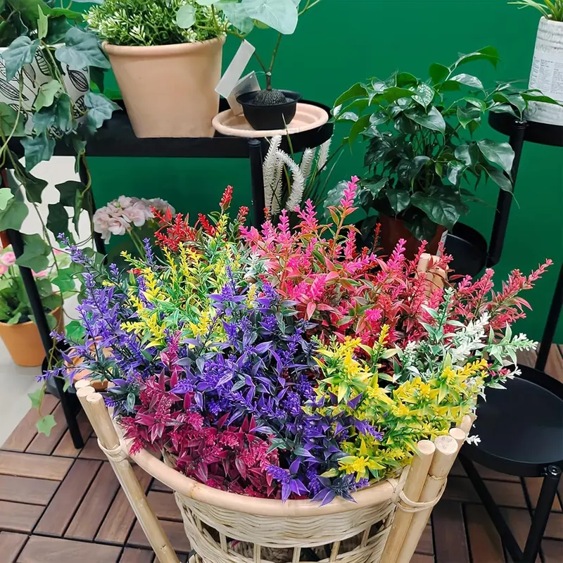 HNVNER 16 Bunches Outdoor Artificial Flowers Artificial Lavender Flowers Uv Resistant Plastic Fake Flowers for Outside Hanging Baskets Planter Garden Home Decorating artificial  plant garden  plants garden  flowers 5