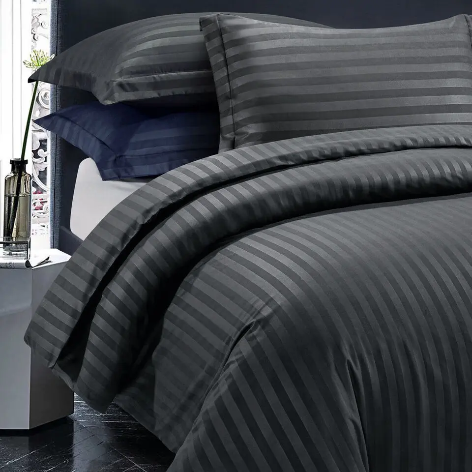 Luxury Hotel Quality Affordable Satin Stripe Duvet Cover Bedding Single Double King Super King UK Sizes Having Diffrent Colours with 2 Pillow Cases Soft Durable Breathable Fade Resistant