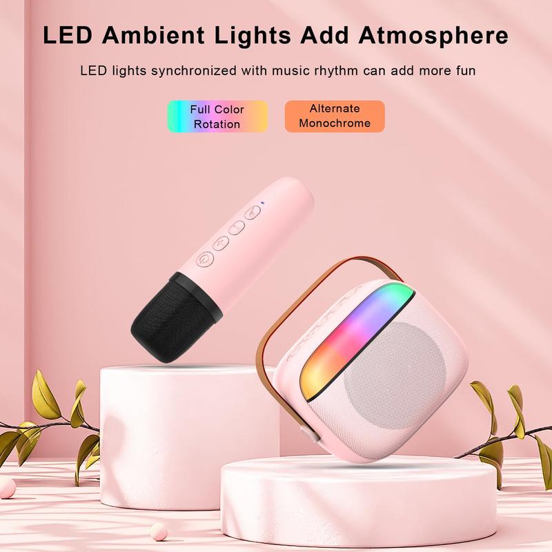 Kids Karaoke Machine,Portable Bluetooth Speaker with 2 Wireless Microphones/LED Light/Voice Changing Effects,Gifts for Age 3-18 Kids Boys Girls Families Birthday Party,Pink 4