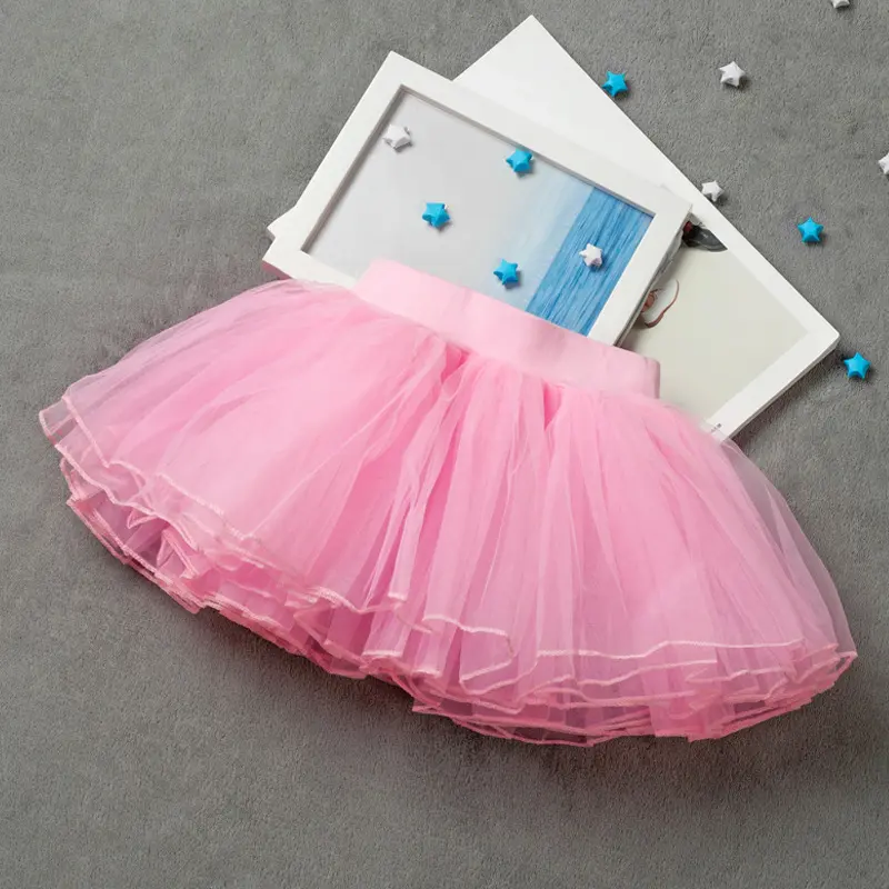 Girls Ballet Tutu Skirts Pink Kids Fluffy 4 layer Soft Yarn Tulle Skirts White Elastic Ballet Leotard Skirts 2