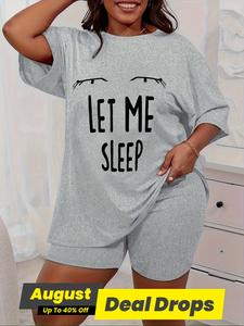 【plus Size】 Letter Print Shortsleeve Tee & Shorts Pyjama Set, Casual Comfy Short Sleeve T-shirt & Shorts Pj Set, Women's Sleepwear for Summer, Pajama Sets Women, Womenswear, Loungewear, Loungewear Nightwear Set, Pajamas Lounge Set