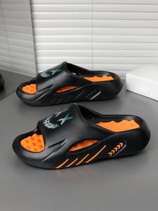 Men's Casual Summer Slippers, Simple Design Comfortable Black Home Slippers, Breathable Lightweight Non-slip Soft Slippers for Indoor & Outdoor Wear, Walking Shoes, Footwear, Thick Sole Slippers, Slide