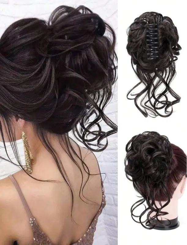 Clip Messy Bun Hair Pieces For Women Wavy Curly Hair Bun Extensions 2
