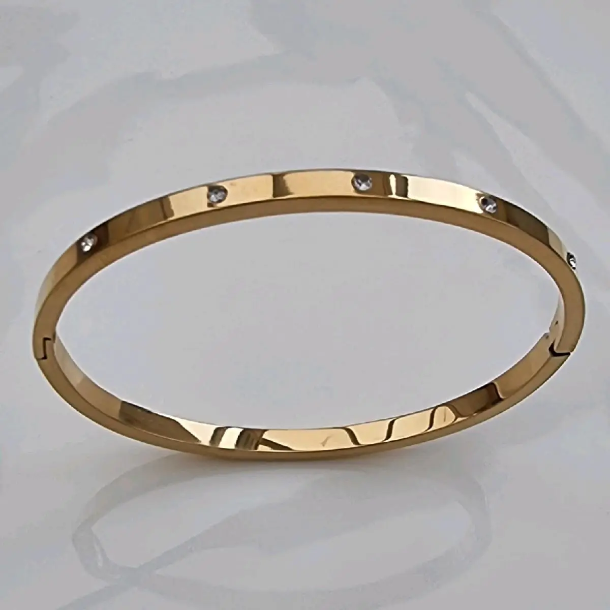 18k Gold Plated Perfect Stacking Bangle with Zircon Stones Stainless Steel