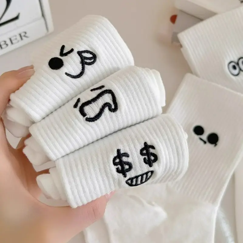 5Pairs Cool Women White Cute Funny Socks Set Fashion Cartoon Lady Autumn Winter Female Girl Kawaii Sport Short Socks for Women 1