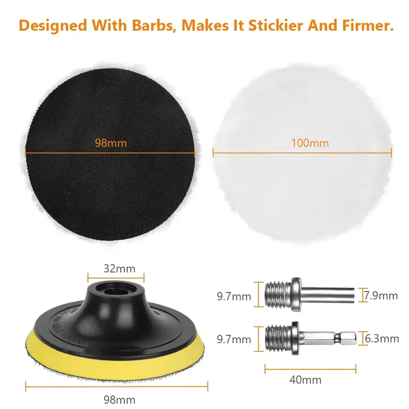 Car Polishing Pads for Drill, 8 Pack Professional Wool Polishing Pads, Car Buffer Polisher Kit with M10 Drill Adapter and Hex Shank Bit Adapter, for Car Furniture Polishing Waxing (100mm) 1