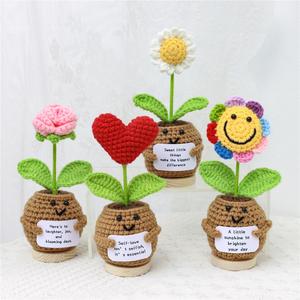 Positive Flowers Crochet Sunflower Plant with Encourage Card Decor for Home Table Funny Gift MXD26-7