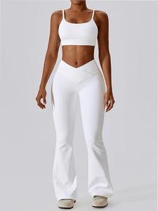 Two Counts Women's Solid Tracksuit Set, Gym Sets for Women, Sporty Lace Up Crop Cami Top & High Waist Flare Leg Pants Two Piece Set, Tracksuit for Women, Casual Tight-fitting Outfits for Yoga Gym Workout Running, 2 Piece Set Rave