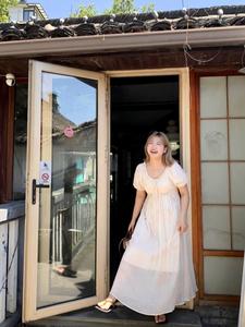 1PC JGGU Ink-Wash Print Maxi Dress Women's Plus Size Summer Slimming Dress for 25-35 Years Old Curvy Girls with Cooling Linen Blend & Adjustable Waist