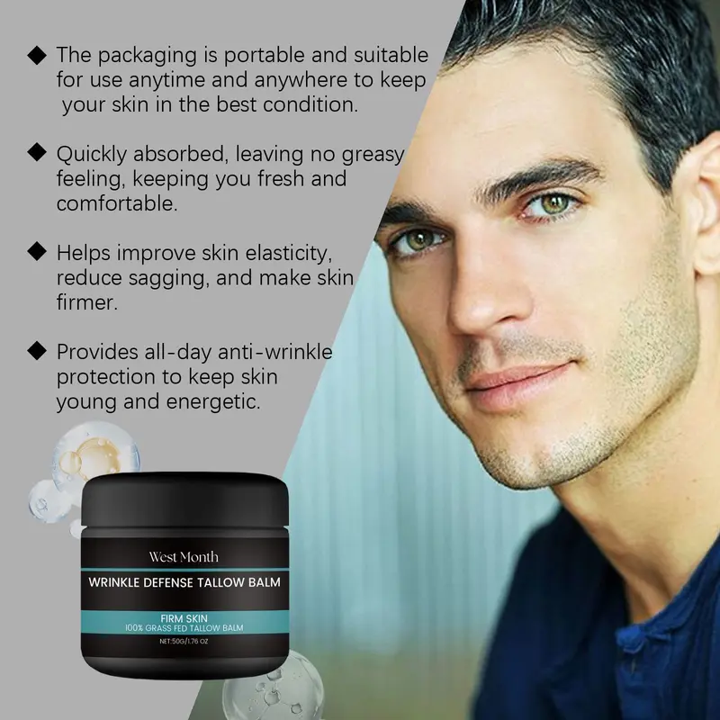 Wrinkle Defence Tallows Balm,Natural Beef Tallows Face Moisturizer,Mens Day And Night Cream,Skin Care For Men,Reduce Fine Lines & Wrinkles,Perfect Father's Day Gifts 2