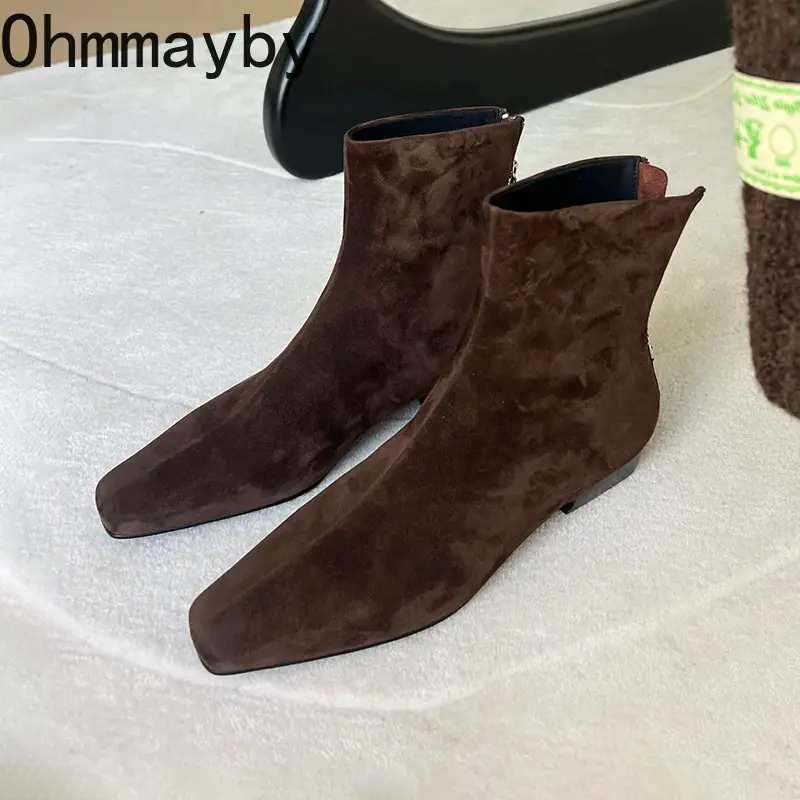Winter Short Plush Women Ankle Boots Fashion Square Toe Short Booties Ladies Elegant Low Heels Largas Booties