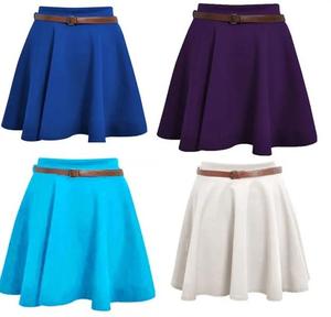 Findfashion Women's Belted Flared Mini Swing Skirt Short Skater Party Plain Skirt For Ladies