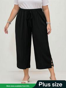 【Plus Size】 Solid Pocket Capri Pants, Casual Comfy Capri Trousers for Daily Wear, Women's Bottoms for All Seasons, Casual Fitted Pants