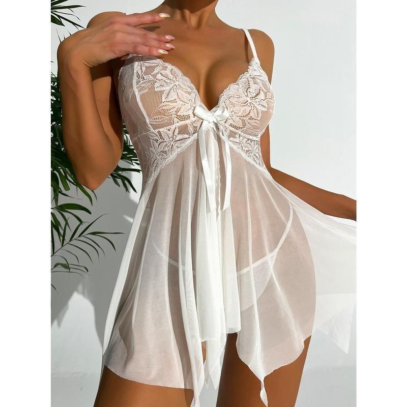 Women's Sexy Nightwear Black Lace Mesh Perspective Exotic Dress Sexy Lingerie Women Pajamas Ackless Female Sexy Nighties 5