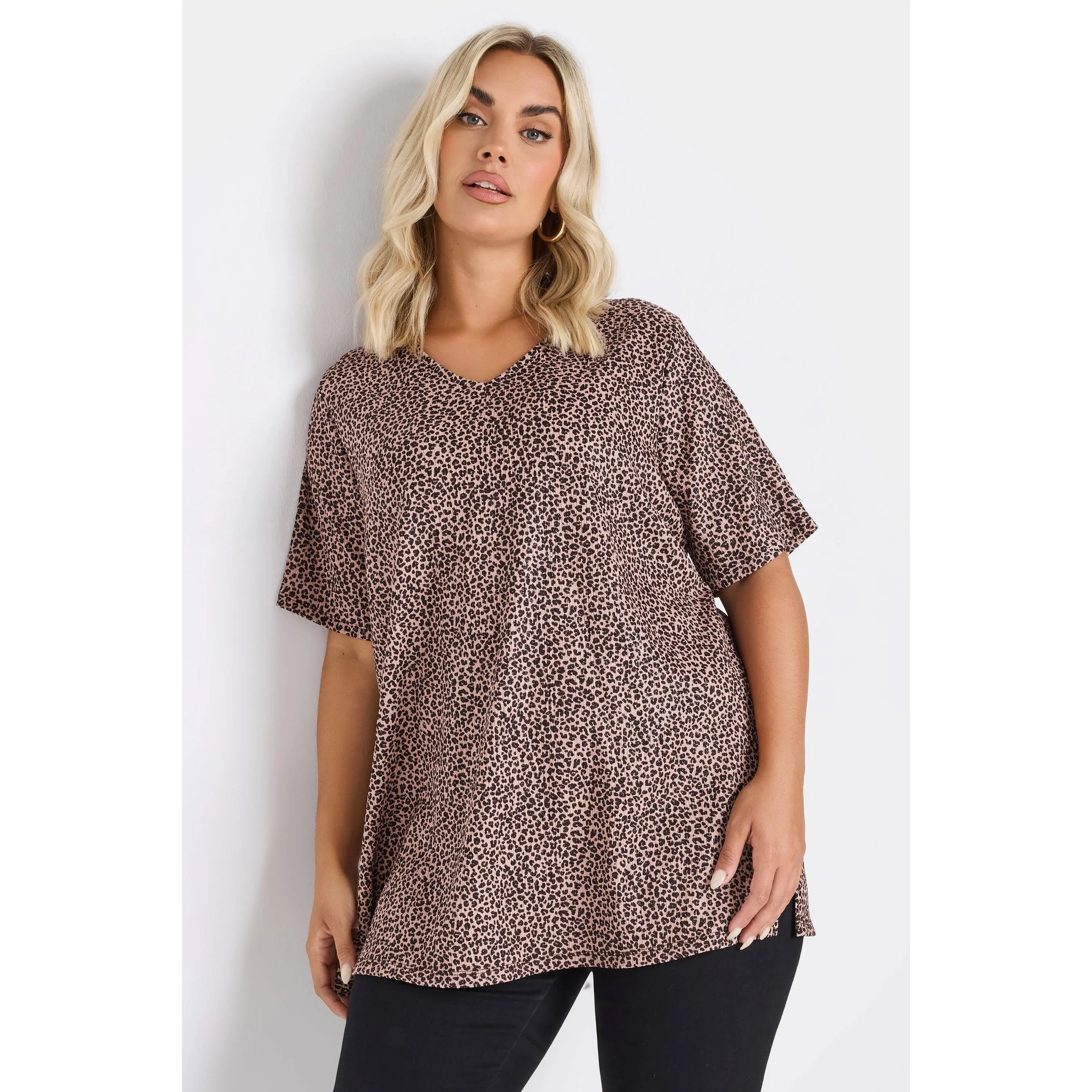 YOURS Curve Pink Leopard Print V-Neck Top