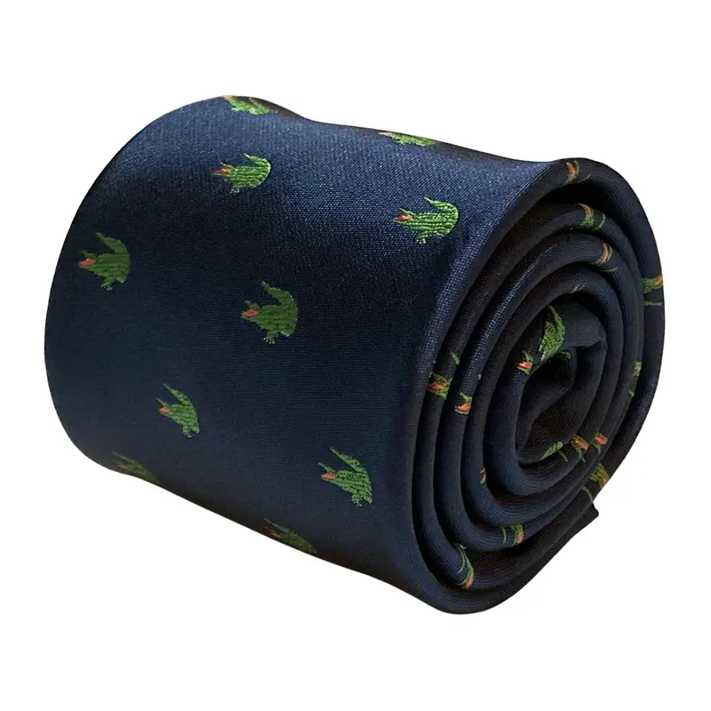 navy blue tie with alligator crocodile swamp embroidered design 0