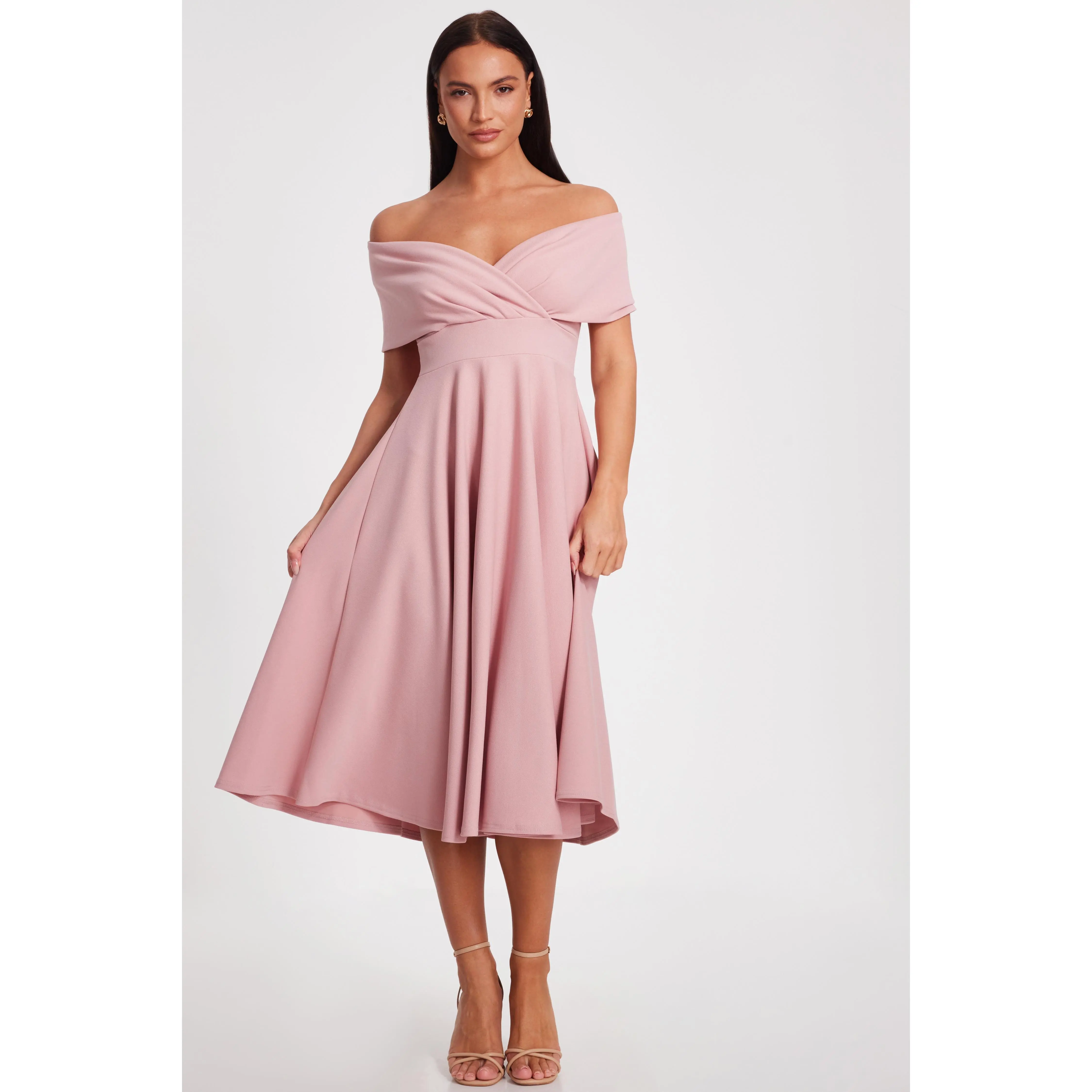Quiz Clothing Blush Bardot Midi Dress