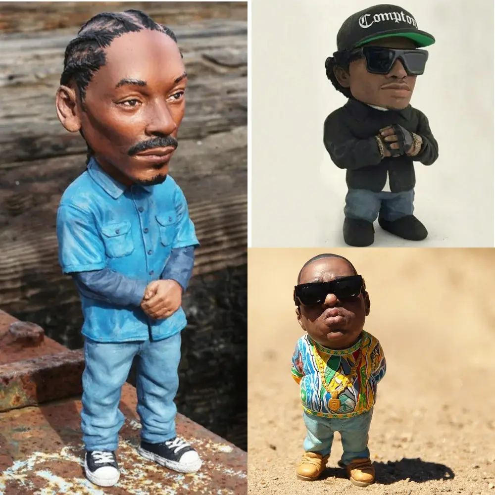 12cm Small Pop Rapper Star 2Pac Tupac Figure Cool Hip Hop Guy Creative Desktop Statue Home Living Room Office Decor Biggie Doll