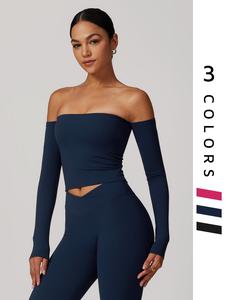 Women's Solid Off Shoulder Sports Tee, Sporty Long Sleeve T-shirt for Running Training Daily Wear, Ladies Sportswear for All Seasons