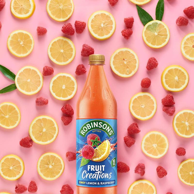 Robinsons Fruit Creations Lemon & Raspberry Squash 1L No Added Sugar Refreshing Drink 1