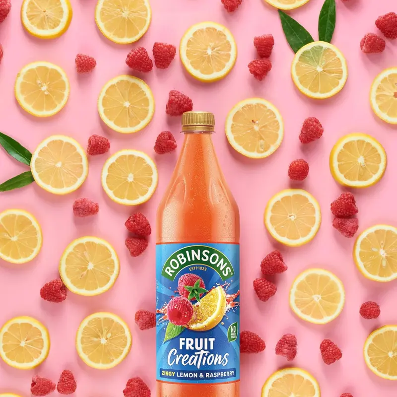 Robinsons Fruit Creations Lemon & Raspberry Squash 1L No Added Sugar Refreshing Drink 1