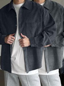 Men's Solid Shirt, 2 Count Casual Loose Long Sleeve Button Up Top for Fall & Winter, Men's Clothes for Daily Wear