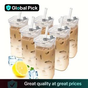 1/2/4/6 Counts Drinking Cup, High Borosilicate Thin Glass Rectangular Heat-resistant Glass Mug with Lid and Straw, Versatile for Hot Or Cold Beverages, Drinkware
