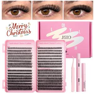 Individual Cluster Lashes Kit, 1 Set 640pcs Mixed 9-16mm Cluster Lashes Kit with Bond+Seal+Remover, Natural Look Fluffy Wispy lash, Self Grafting Curl Eyelash, DIY Lash Cluster Friendly for Beginners, Lash Extension, Christmas Gifts
