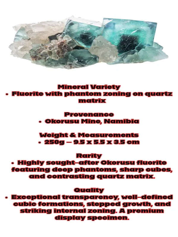 Okorusu Fluorite with Phantoms & Quartz, Namibia Fluorite Crystal, Raw Fluorite Cubes, Rare Collectible Fluorite Specimen, Exceptional Piece 2