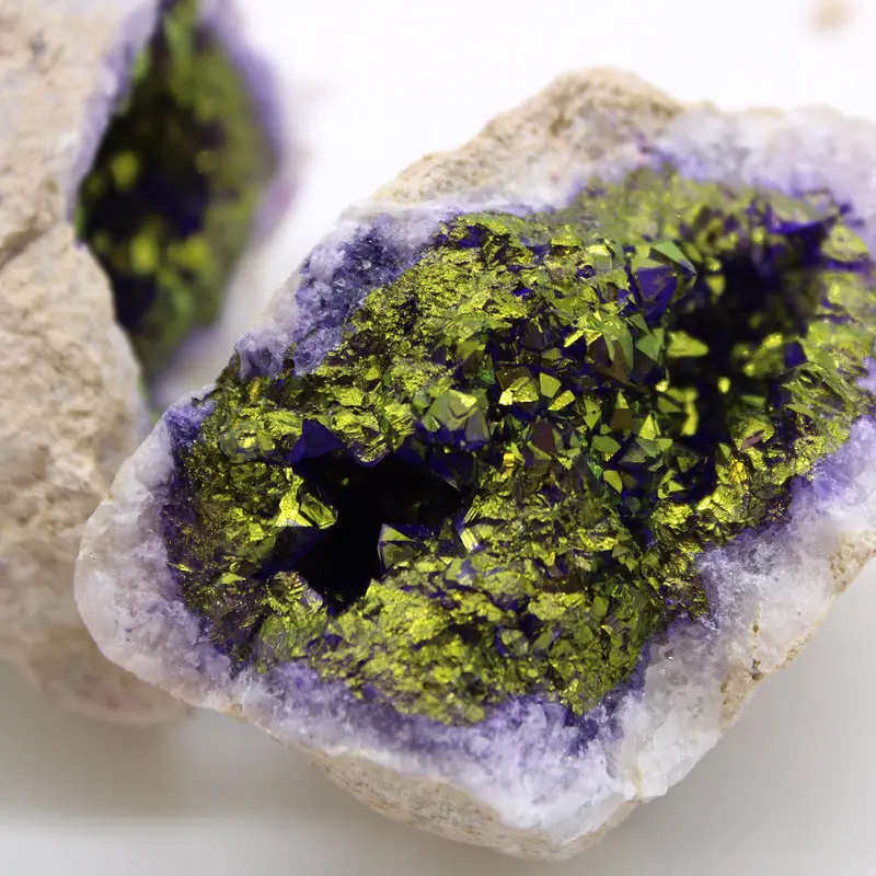 Coloured Calsite Geodes - Natural Rock - Purple & Gold 1