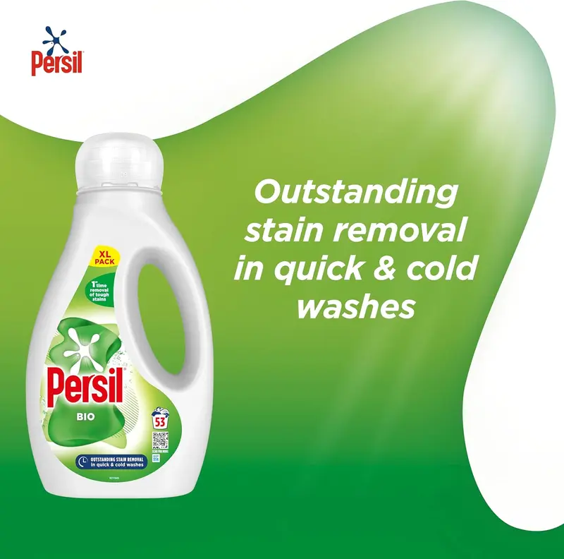 Persil Bio Laundry Washing Liquid Detergent 1st time removal of tough stains outstanding stain removal in quick & cold washes 53 washes (1.431 L) 4