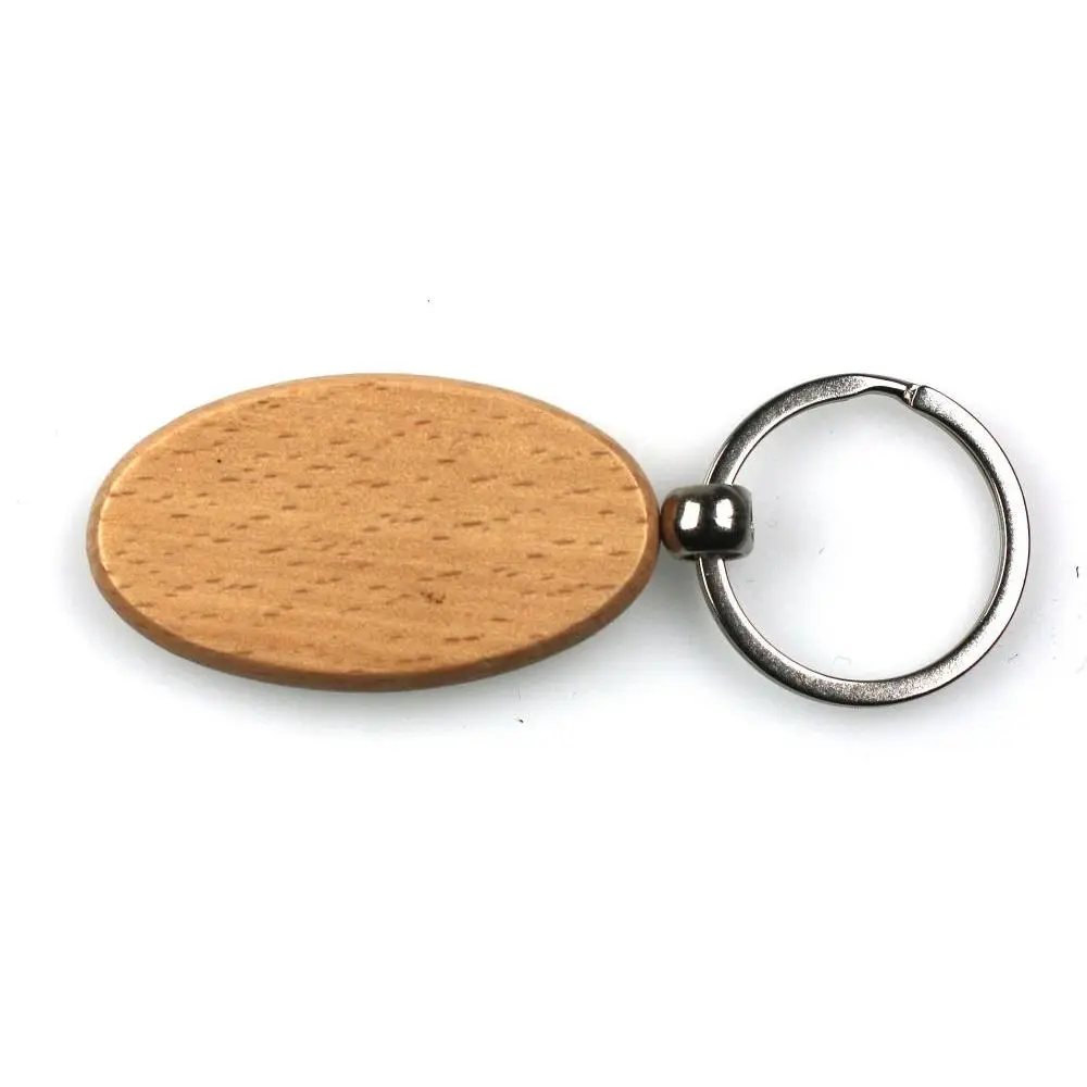 Personalised Beech Wood Oval Key Ring - Customisable