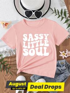 Toddler Girl's Letter Print Short Sleeve Tee, Cute Casual Graphic Round Neck T-shirt for Summer, Toddler Girls Tops, Crew Neck Top, Kids Clothes for Daily Wear