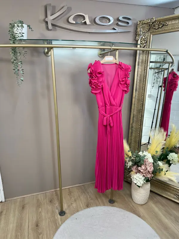 "Kaelira" Ruffle Sleeve Pleated Belted Maxi Dress – 13 Colours | Sizes M–3XL (UK 8–22) Womenswear Summer Comfort 3