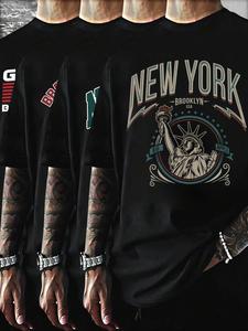 Men's Letter Print Round Neck Short Sleeve Tee, Casual Crew Neck T-shirt for Summer, Fashion Men's Top for Daily Wear