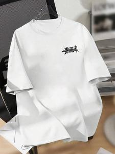 Men's Letter Print Round Neck Tee, Loose Casual Short Sleeve Crew Neck T-shirt for Summer, Fashion Men's Top for Daily Wear, Tropical