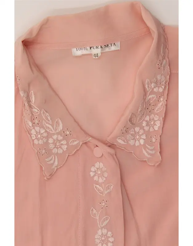 Pre-Owned VINTAGE Womens Shirt Blouse IT 44 Medium Pink Floral Silk 4