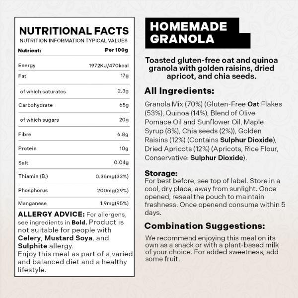 FOODHAK Homemade Granola – Vegan & Gluten-Free Granola with Chia Seeds & Dried Apricots, Nutrient-Packed Cereal to Support Nervous System & Heart Health, No Added Refined Sugar - 300g (Pack of 1). 6