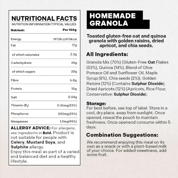 FOODHAK Homemade Granola (Pack of 1) 300g – Vegan & Gluten-Free Granola with Chia Seeds & Dried Apricots, Nutrient-Packed Cereal to Support Nervous System & Heart Health, No Added Refined Sugar. 5
