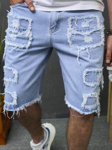 Men's Ripped Baggy Denim Shorts, Loose Fit Street Casual Fashion Comfy Fit Shorts for Daily Outdoor Wear, Men Baggy Bottoms for All Seasons, Cotton Jeans, Summer Clothes, Ripped Pocket Jeans, Breathable Shorts, Ripped Design Shorts, Stylish Ripped Jeans