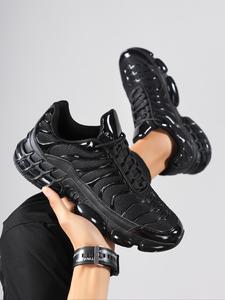 Men's Fashionable Patchwork Lace Up Sneakers, Casual Comfortable Sports Outdoor Leisure Footwear, Male All-match Round Toe Shoes for Daily Wear