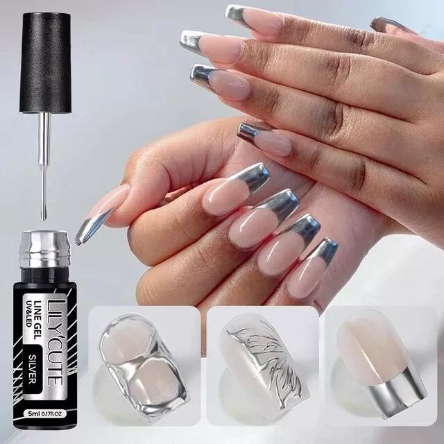 Metallic Nail Liner Gel Polish with Chrome Mirror Effect, Gold, Silver and Rose for UV/LED 1