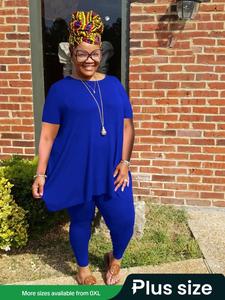 【Plus Size】 Solid Color Round Neck Tee & Elastic Waist Pants Two-piece Set, Casual Short Sleeve T-shirt & Trousers for Daily Wear, Women's Outfits for Spring & Fall