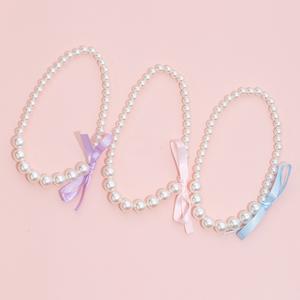 Buffetadorn Kids' Pearl Necklace with Bow - Elegant White Collar Chain | Delicate Accessory for Toddlers & Young Girls