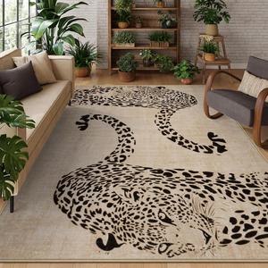 Leopard Pattern Non-slip Floor Mat, 1 Count Creative Animal Pattern Soft Floor Carpet, Decorative Area Rug for Home Living Room Bedroom