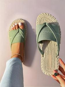 Women's Fashionable Summer Beach Flip Flops, Comfortable Flat Casual Trendy Sandals for Outdoor Vacation, All-match Toe Ring Slides for Daily Wear, Walking Shoes, Breathable Sandals, Footwear